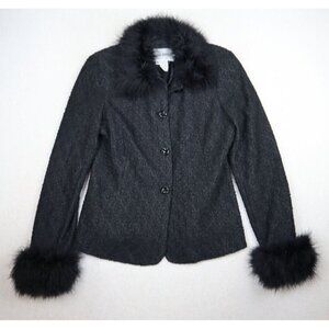 CONCINNO - WOMEN'S BLACK BLAZER JACKET W/ FEATHER TRIM - SIZE M